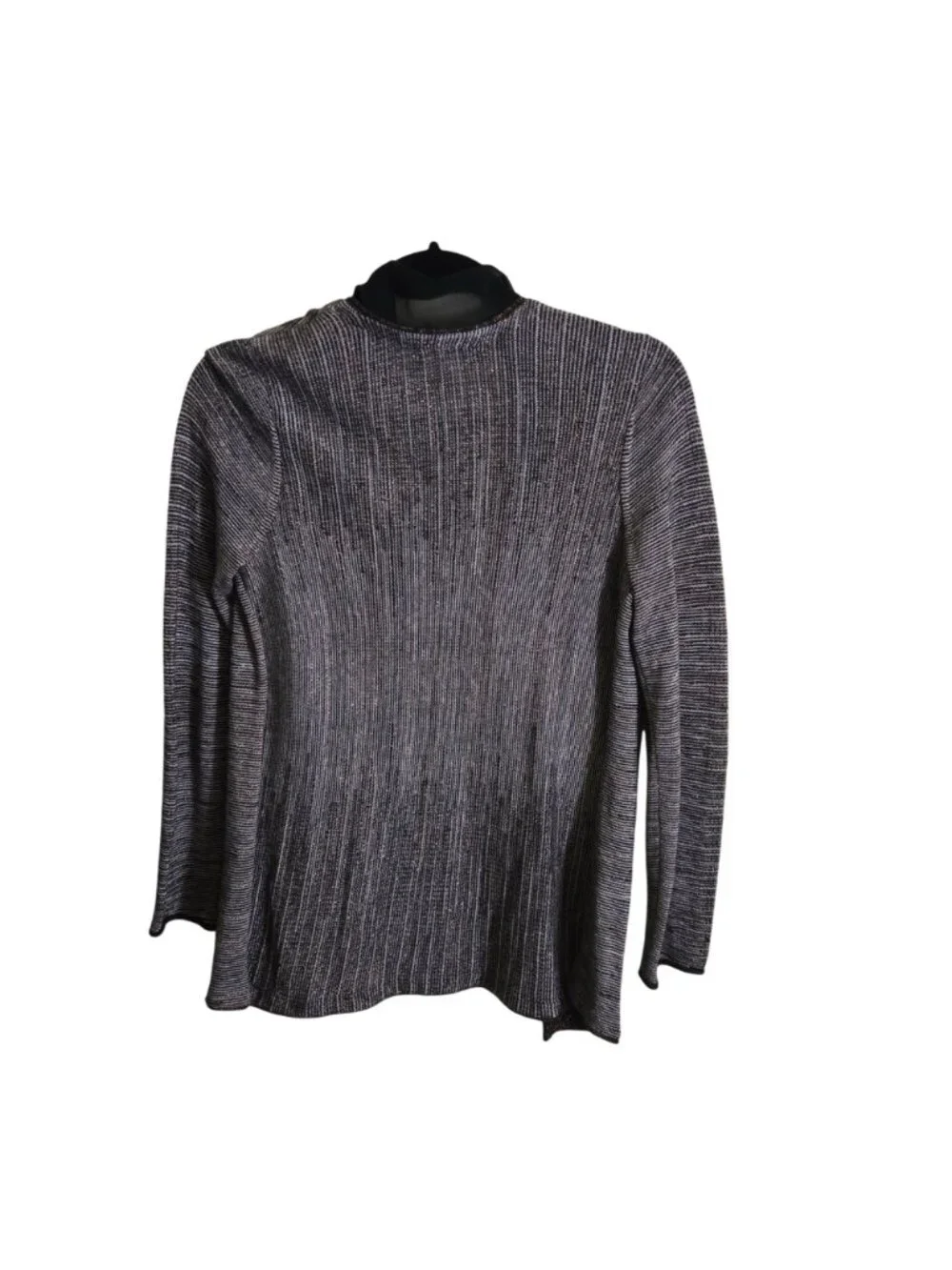 Nic + Zoe Y2K Open Front Gold Lurex Thread Black Crepe Trim Cardigan Size S
